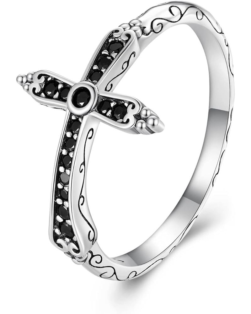 Cross Ring for Women 925 Sterling Silver Cross Ring Black Cubic Zirconia Cross Ring Christian Rings Faith Ring Birthday Mothe...