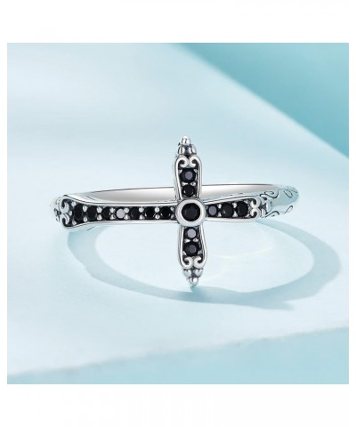 Cross Ring for Women 925 Sterling Silver Cross Ring Black Cubic Zirconia Cross Ring Christian Rings Faith Ring Birthday Mothe...