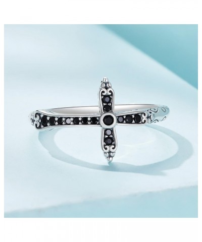 Cross Ring for Women 925 Sterling Silver Cross Ring Black Cubic Zirconia Cross Ring Christian Rings Faith Ring Birthday Mothe...