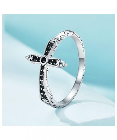 Cross Ring for Women 925 Sterling Silver Cross Ring Black Cubic Zirconia Cross Ring Christian Rings Faith Ring Birthday Mothe...