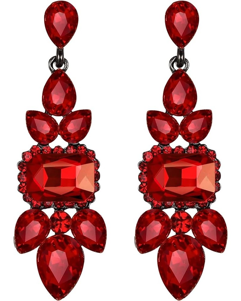 Rhinestone Crystal Art Deco Vintage Style Chandelier Drop Dangle Earrings for Women Girls Red Black-Tone $10.50 Earrings