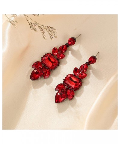 Rhinestone Crystal Art Deco Vintage Style Chandelier Drop Dangle Earrings for Women Girls Red Black-Tone $10.50 Earrings