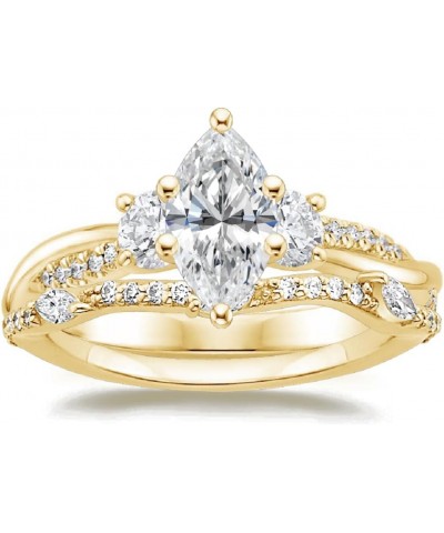 1 CT Marquise Moissanite engagement ring set yellow gold engagement ring Unique Bridal set $91.80 Sets