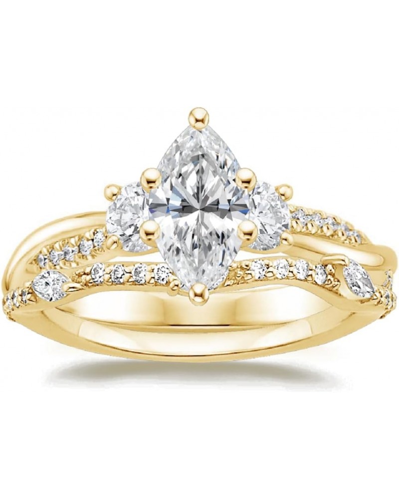 1 CT Marquise Moissanite engagement ring set yellow gold engagement ring Unique Bridal set $91.80 Sets