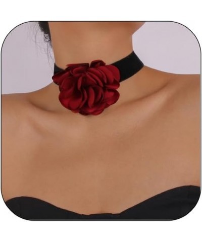 Flower Velvet Choker Necklace for Women Teen Girls,Vintage Big Satin Floral Rosette Necklace Summer Artificial Gentle Bride W...