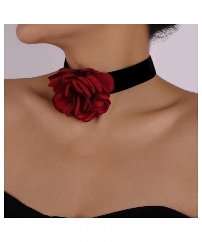 Flower Velvet Choker Necklace for Women Teen Girls,Vintage Big Satin Floral Rosette Necklace Summer Artificial Gentle Bride W...