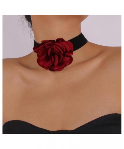 Flower Velvet Choker Necklace for Women Teen Girls,Vintage Big Satin Floral Rosette Necklace Summer Artificial Gentle Bride W...