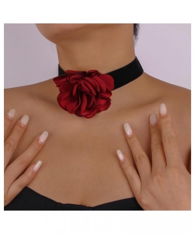 Flower Velvet Choker Necklace for Women Teen Girls,Vintage Big Satin Floral Rosette Necklace Summer Artificial Gentle Bride W...