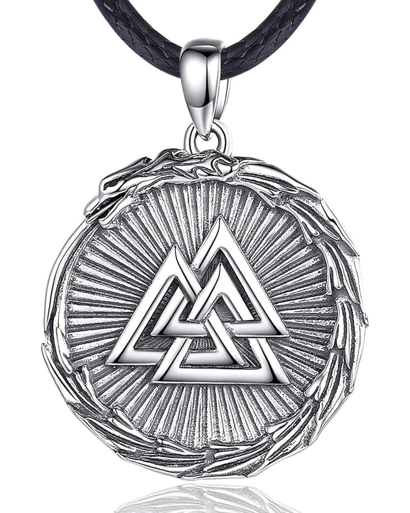 Huge 925 Sterling Silver Thor Hammer Necklace, 1.8oz, Genuine Leather Cord/Rope Necklace 4mm Valknut & Jormungandr $88.92 Nec...