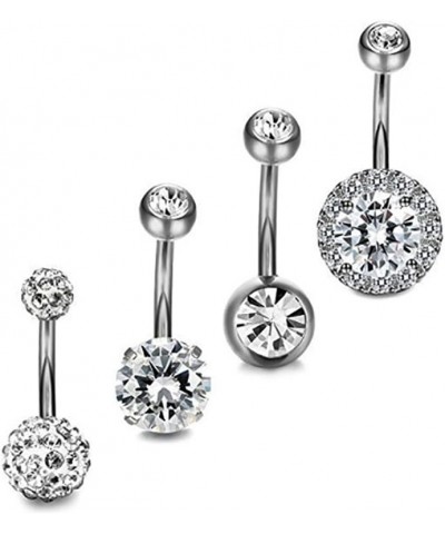 Body Piercing Jewelry,4Pcs/Set Women Rhinestone Round Ball Barbell Belly Button Ring Navel Piercing Perfect a Jewelry Gift No...