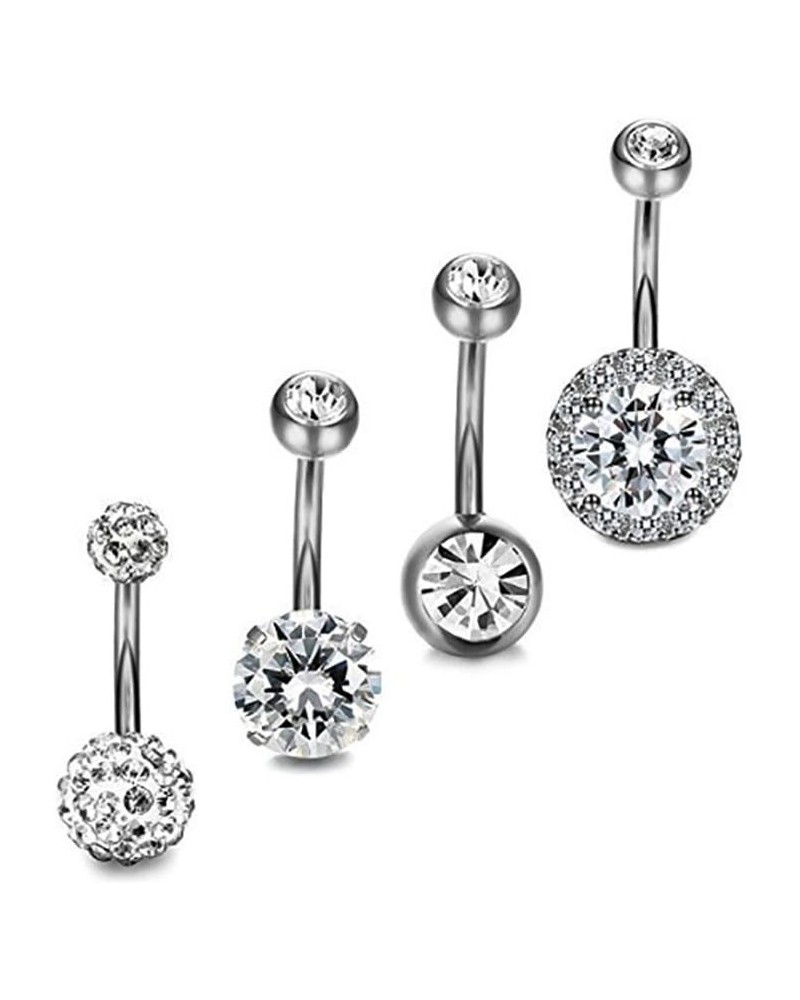 Body Piercing Jewelry,4Pcs/Set Women Rhinestone Round Ball Barbell Belly Button Ring Navel Piercing Perfect a Jewelry Gift No...