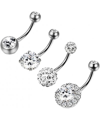 Body Piercing Jewelry,4Pcs/Set Women Rhinestone Round Ball Barbell Belly Button Ring Navel Piercing Perfect a Jewelry Gift No...