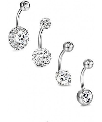 Body Piercing Jewelry,4Pcs/Set Women Rhinestone Round Ball Barbell Belly Button Ring Navel Piercing Perfect a Jewelry Gift No...