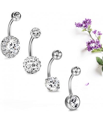 Body Piercing Jewelry,4Pcs/Set Women Rhinestone Round Ball Barbell Belly Button Ring Navel Piercing Perfect a Jewelry Gift No...