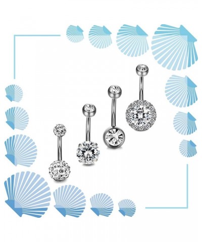 Body Piercing Jewelry,4Pcs/Set Women Rhinestone Round Ball Barbell Belly Button Ring Navel Piercing Perfect a Jewelry Gift No...