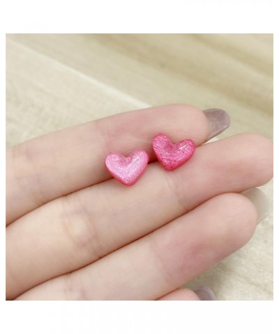 Colorful Love Heart Stud Earrings for Women Girls Sterling Silver Post Pin Resin Sequins Cute Studs Tiny Small Studs Cartilag...