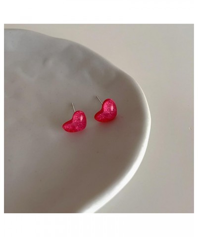 Colorful Love Heart Stud Earrings for Women Girls Sterling Silver Post Pin Resin Sequins Cute Studs Tiny Small Studs Cartilag...