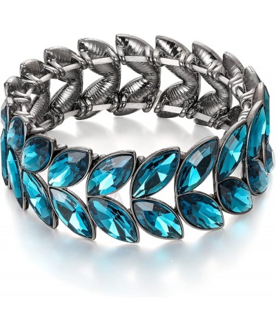 Art Deco Wrist Jewelry for Prom Layered Marquise Crystal Leaf Elastic Stretch Bracelet for Women Sea Blue Black-Tone $12.53 B...