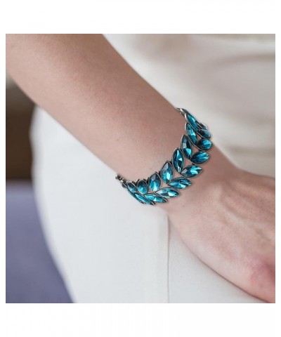 Art Deco Wrist Jewelry for Prom Layered Marquise Crystal Leaf Elastic Stretch Bracelet for Women Sea Blue Black-Tone $12.53 B...