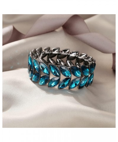 Art Deco Wrist Jewelry for Prom Layered Marquise Crystal Leaf Elastic Stretch Bracelet for Women Sea Blue Black-Tone $12.53 B...