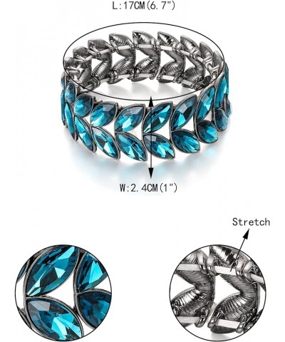 Art Deco Wrist Jewelry for Prom Layered Marquise Crystal Leaf Elastic Stretch Bracelet for Women Sea Blue Black-Tone $12.53 B...