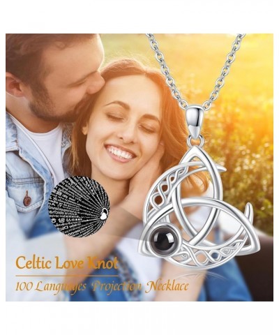 Celtic Moon Necklace 925 Sterling Silver Crescent Necklace Celtic Knot Triangle Necklace Good Luck Irish Gifts for women Girl...