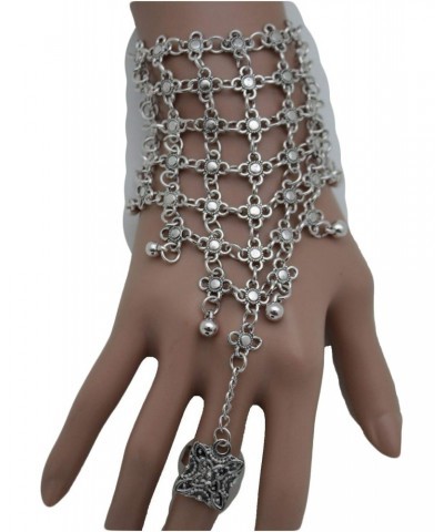 TFJ Women Ethnic Fashion Jewelry Vintage Hand Antique Silver Metal Chains Bracelet Flower Slave Ring $11.50 Bracelets