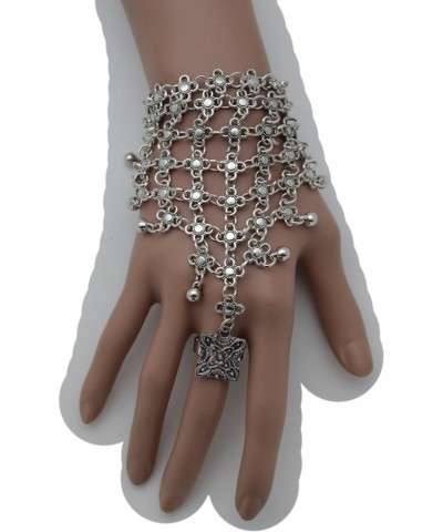 TFJ Women Ethnic Fashion Jewelry Vintage Hand Antique Silver Metal Chains Bracelet Flower Slave Ring $11.50 Bracelets