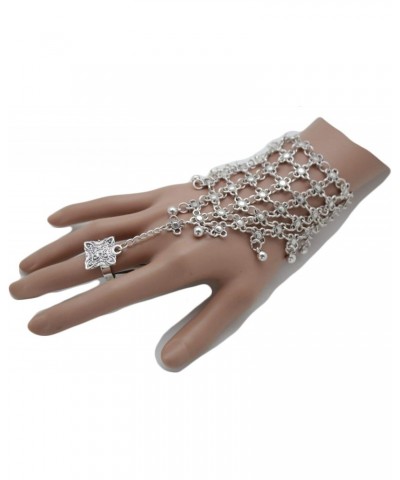 TFJ Women Ethnic Fashion Jewelry Vintage Hand Antique Silver Metal Chains Bracelet Flower Slave Ring $11.50 Bracelets