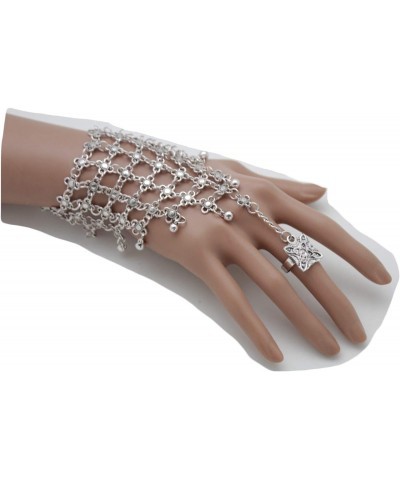 TFJ Women Ethnic Fashion Jewelry Vintage Hand Antique Silver Metal Chains Bracelet Flower Slave Ring $11.50 Bracelets