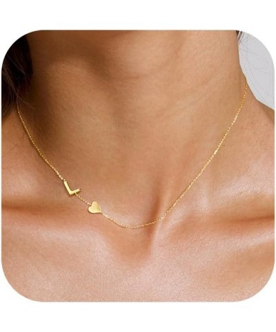 Dainty Gold Initial Necklaces for Women,14k Gold Plated Sideways Letter Necklace Personalized A-Z Name Heart Choker Necklace ...