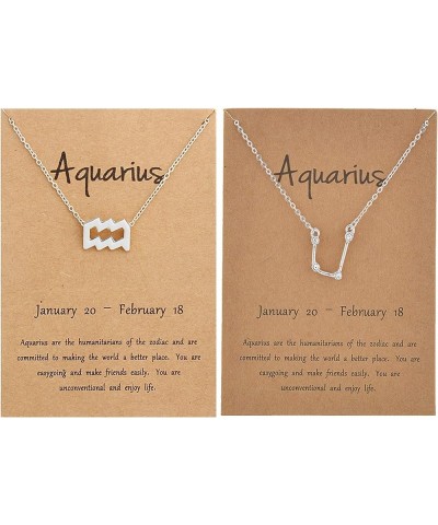 2Pcs Zodiac Necklace for Women 12 Constellation Necklace Zodiac Sign Horoscope Necklaces Zodiac Jewelry Gift Silver Aquarius ...