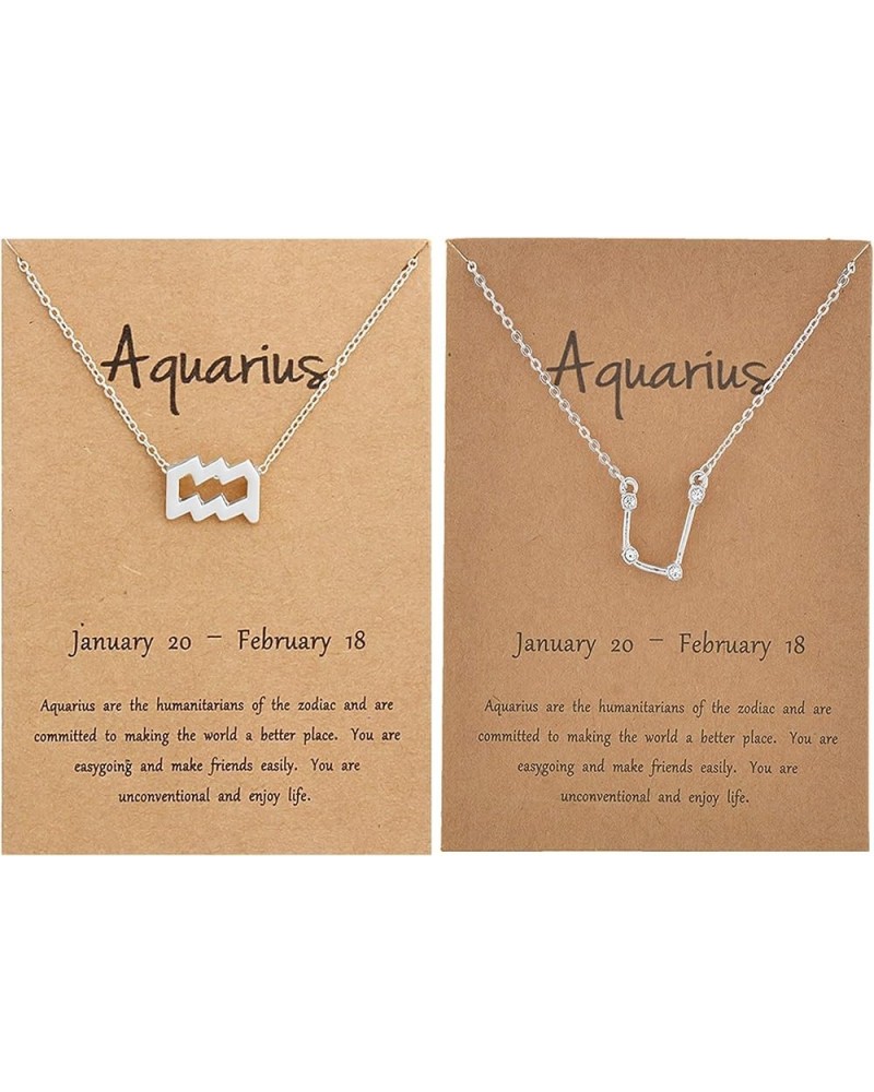 2Pcs Zodiac Necklace for Women 12 Constellation Necklace Zodiac Sign Horoscope Necklaces Zodiac Jewelry Gift Silver Aquarius ...