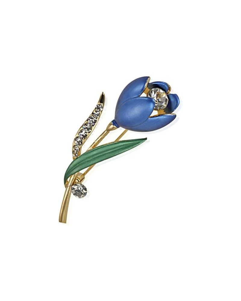 Simple Elegant Stem Flower Crystal Brooch Pin - Blue $12.39 Brooches & Pins