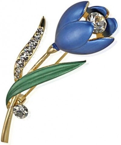 Simple Elegant Stem Flower Crystal Brooch Pin - Blue $12.39 Brooches & Pins