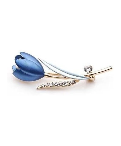 Simple Elegant Stem Flower Crystal Brooch Pin - Blue $12.39 Brooches & Pins