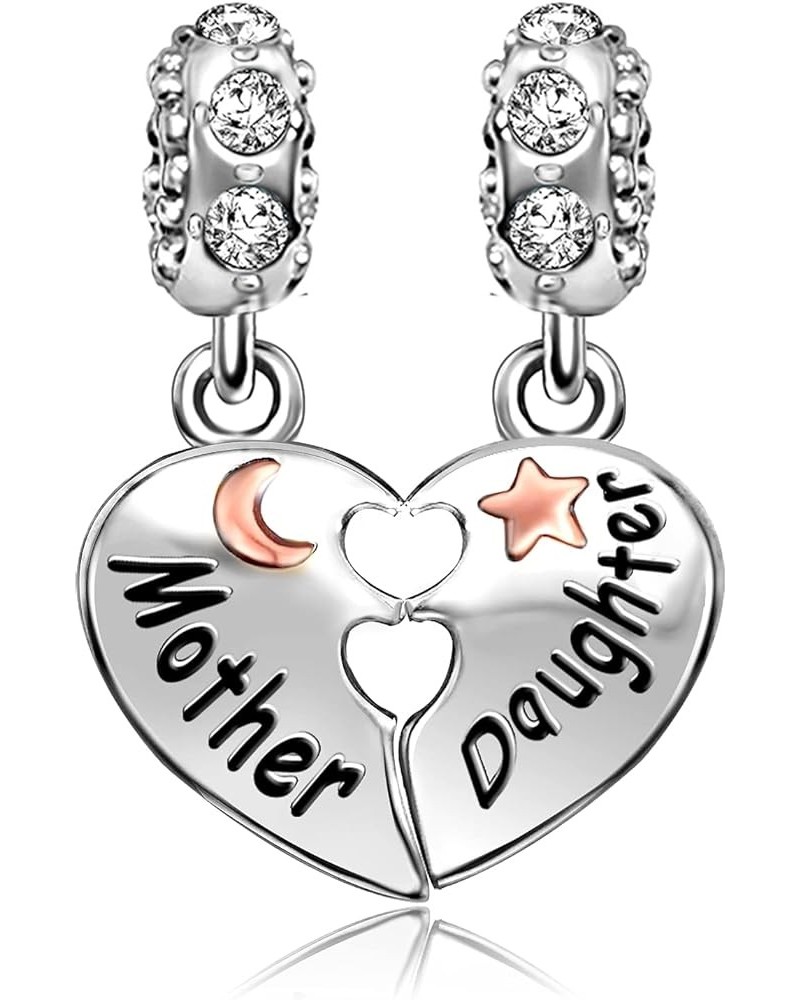 Mom Daughter Rose Plated Love Heart Birthstone Dangle Womens Bead Charms For Bracelets Necklace Mothers Valentines Christmas ...