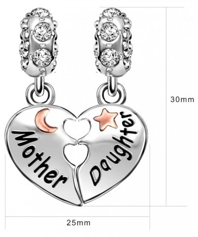 Mom Daughter Rose Plated Love Heart Birthstone Dangle Womens Bead Charms For Bracelets Necklace Mothers Valentines Christmas ...