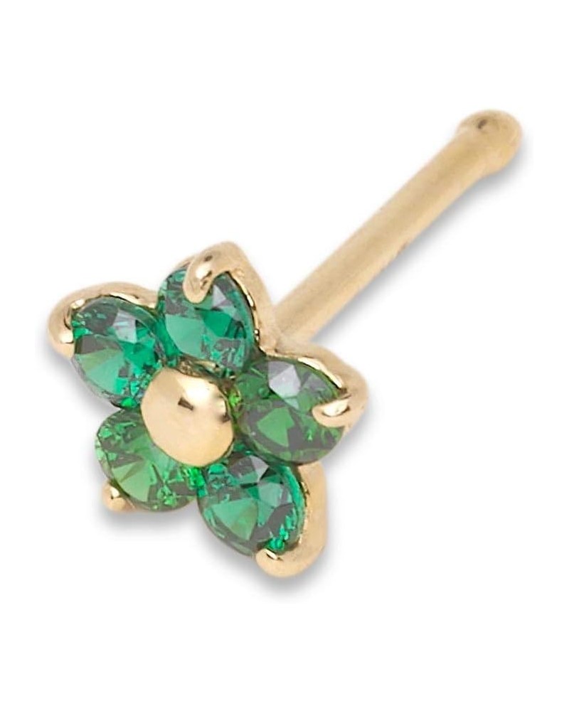 Solid 14k Yellow Gold Cubic Zirconia 3mm Flower Nose stud (Five Color) Green $16.40 Body Jewelry