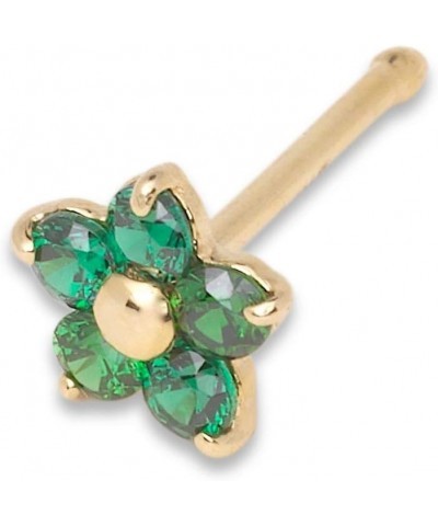 Solid 14k Yellow Gold Cubic Zirconia 3mm Flower Nose stud (Five Color) Green $16.40 Body Jewelry