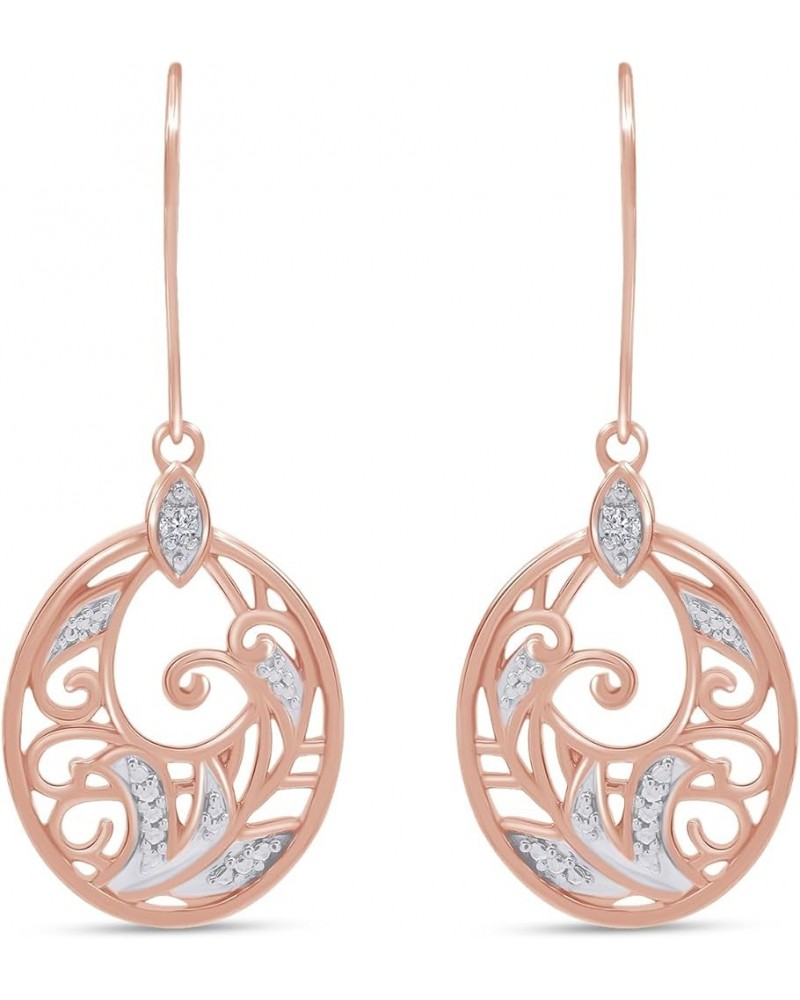 14k Gold Plated Sterling Silver Diamond Accent Single Piece Filigree Disc Dangle Earrings rose-gold-plated-silver $35.77 Earr...