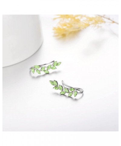 Leaf Ear Climbers Earrings Hypoallergenic 925 Sterling Silver Ear Crawler Cuff Earrings for Sensitive Ears, Made with Austria...