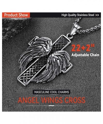 Cross Necklace for Men, Christian Crucifix Protection Amulet Pendant Necklace Stainless Steel Jewelry for Women 05. Wings-Sil...