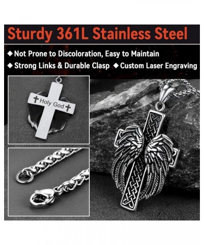 Cross Necklace for Men, Christian Crucifix Protection Amulet Pendant Necklace Stainless Steel Jewelry for Women 05. Wings-Sil...