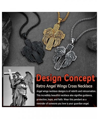 Cross Necklace for Men, Christian Crucifix Protection Amulet Pendant Necklace Stainless Steel Jewelry for Women 05. Wings-Sil...