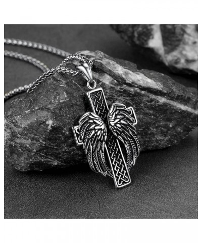 Cross Necklace for Men, Christian Crucifix Protection Amulet Pendant Necklace Stainless Steel Jewelry for Women 05. Wings-Sil...