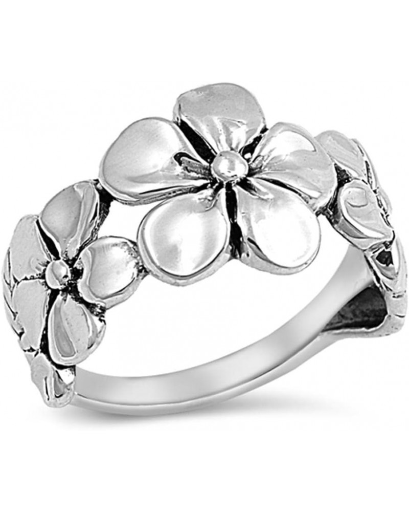 Sterling Silver Women's Plumeria Fashion Ring Beautiful 925 Band 12mm Sizes 3-14 $12.77 Rings