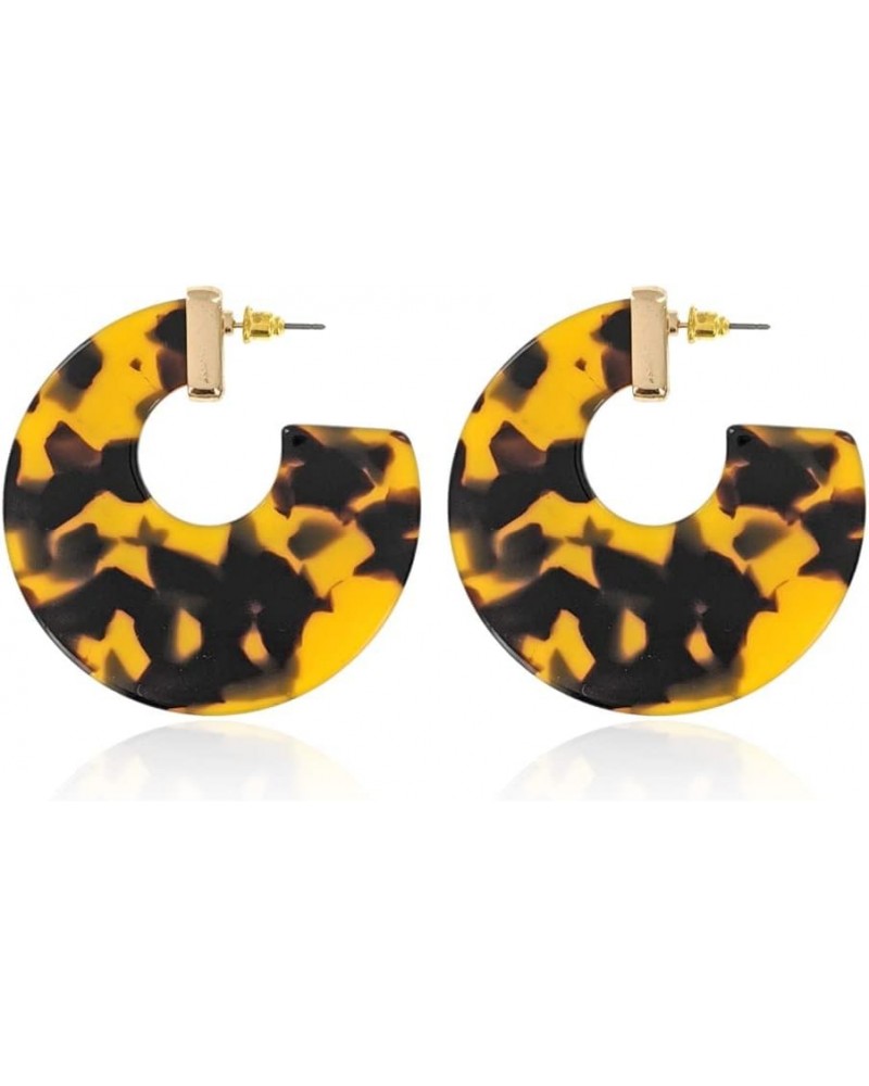 Multi Color Acetate Hoop Earrings - Mottled Resin Geometric Statement Hoops Leopard Oval, Animal Tortoise Marbled Disc Acryli...