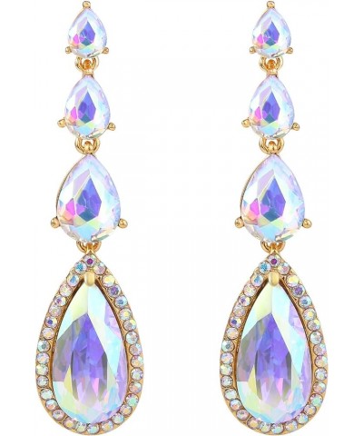 Women's Elegant Wedding Bridal Multi Teardrop Long Chandelier Dangle Earrings Iridescent AB Gold-Tone $10.00 Earrings