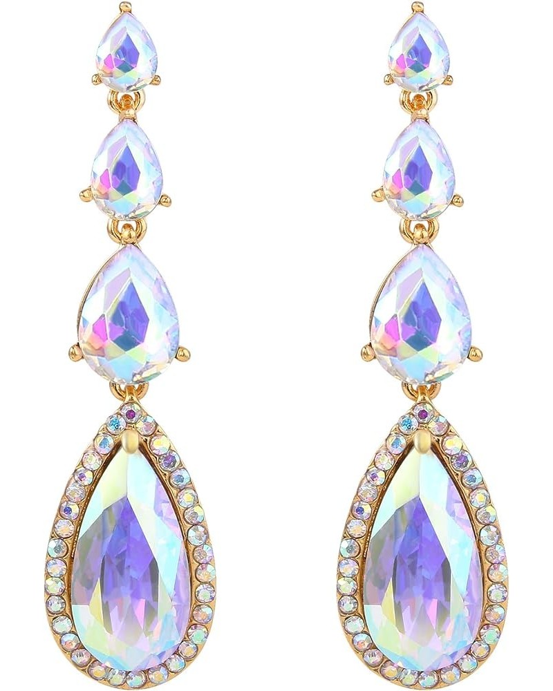 Women's Elegant Wedding Bridal Multi Teardrop Long Chandelier Dangle Earrings Iridescent AB Gold-Tone $10.00 Earrings